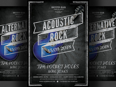 Rock Night Flyer Template acoustic rock alternative rock concert event gig guitar indie rock party flyer poster rock rock bar rock concert