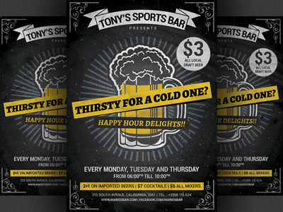 Beer Promotion Happy Hour Flyer Template v2 advertising bar beer beer promotion blackboard brewery drinks happy hour poster promotion pub sports bar