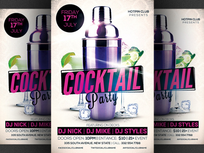 Cocktail Party Flyer Template 3 cocktail lounge cocktail night cocktail party drinks event glamour happy hour ladies night mojito night club party summer