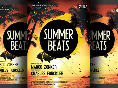 Summer Beats Party Flyer Template beach party template dance electro house event minimal flyer modern night club pool party poster summer flyer summer party flyer