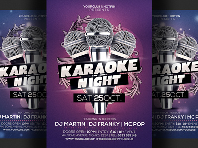 Karaoke Night Flyer Template 3 club event flyer karaoke karaoke flyer karaoke night karaoke party live music modern open microphone party talent show