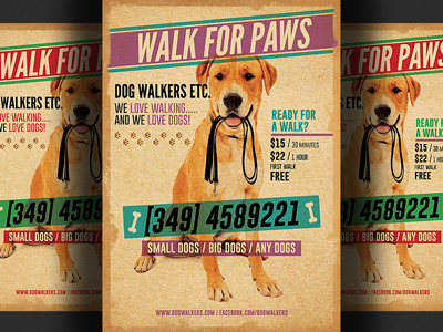 Dog Walkers Flyer Poster Template advertising dog grooming dog shelter dog sitting dog spa dog walkers dog walking flyer kennel pet pet shop poster psd
