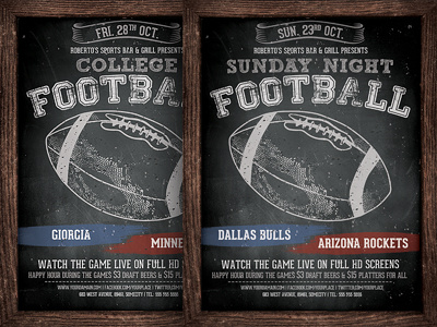 American Football Flyer Template chalkboard college football event football game monday night football ncaa nfl playoff sports bar super bowl superbowl flyer