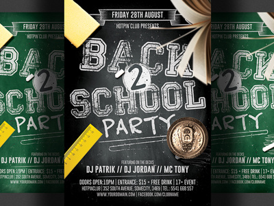 Back To School Party Flyer Template 2 back 2 school flyer back to school party college party event modern night club nightclub party poster print promotion psd
