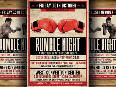 Vintage Boxing Flyer Template advertising boxing boxing flyer boxing gym design fight night kickboxing mma promotion