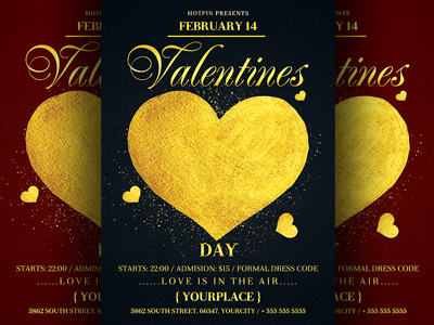 Valentines Day Flyer Template Psd gold heart modern night club party flyer red saint valentines template valentines day valentines day bash valentines day flyer vday