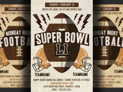 Superball American Football Flyer Template college football monday night football nfl playoff sport flyer template super bowl super bowl 50 super bowl party