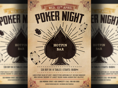 Poker Night Flyer Template casino casino poker flyer invitation photoshop playing cards poker poker club poker event poker night poster texas holdem
