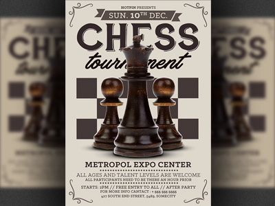 Chess Tournament Flyer Template chess chess club chess competition chess event chess flyer chess game chess lessons chess pieces chess tournament photoshop psd