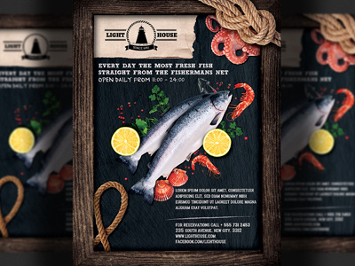 Seafood Restaurant Market Flyer Ad Template