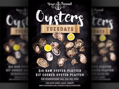 Seafood Oysters Restaurant Flyer Template advertising flyer fresh oysters modern poster promotion psd restaurant seafood seafood market seafood restaurant tavern