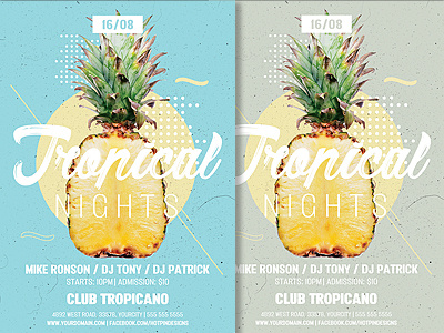 Tropical Nights Party Summer Flyer Template beach party club flyer dj flyer design invitation minimal modern party flyer pool party poster spring party