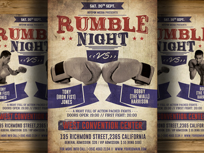 Vintage Boxing Flyer/Poster Template boxing gym boxing match boxing poster boxing tournament fight day fight night flyer invitation mma photoshop poster