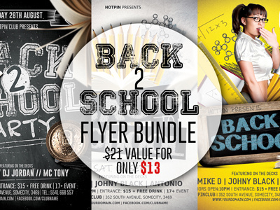 Back To School Party Flyer Template Bundle back 2 school club flyer college party design event flyer nightclub poster promotion psd school student party