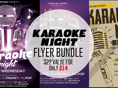 Karaoke Night Party Flyer Bundle karaoke flyer karaoke night karaoke party live mic modern open mic open microphone party poster sing competition talent show