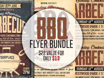 Barbecue-BBQ Flyer Template Bundle 4th of july barbecue flyer bbq flyer bbq restaurant beach party cookout grill grill restaurant independence day party picnic pool part