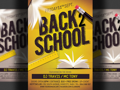 Back To School Party Flyer Template back 2 school club flyer college party flyer modern nightclub party photoshop poster promotion school party student party