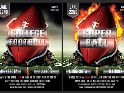 American College Football Flyer Template american football college football flyer football game football helmet game league match nfl playoff super bowl superbowl