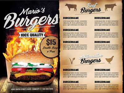 Fast Food Burger Menu Flyer burger restaurant design fast food restaurant grill bar grill restaurant italian restaurant modern restaurant advertising restaurant flyer sports bar menu