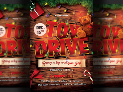 Christmas Toy Drive Flyer Template christmas event christmas flyer christmas poster flyer template holiday santa toy 4 tots toy drive toy for tots toys xmas party xmas toy drive