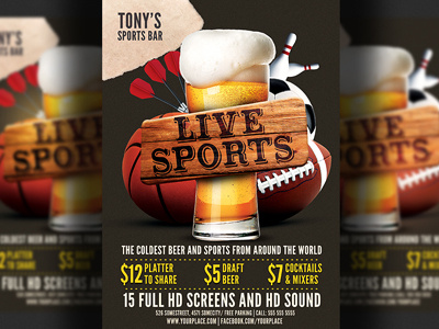 Sports Bar Flyer Template advertising basketball beer design flyer design football happy hour flyer poster promotion pub sports sports bar