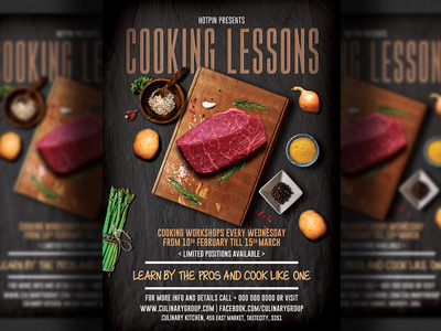 Cooking Lessons Flyer Template cooking classes cooking lesson culinary design flyer gourmet kitchen lessons professional promotion restaurant school