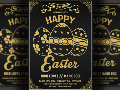 Easter Invitation Flyer Template design easter egg hunt easter flyer easter party eggs event gold modern nightclub party flyer promotion template