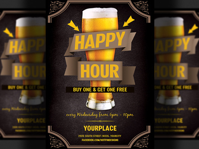 Beer Promotion Happy Hour Flyer Template beer ad brewery design flyer template modern octoberfest party poster promotion pub restaurant sports bar