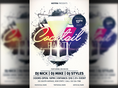 Cocktail Party Flyer Template cocktail bar cocktail lounge cocktail night design drinks elegant event event poster happy hour night club summer drinks flyer white party