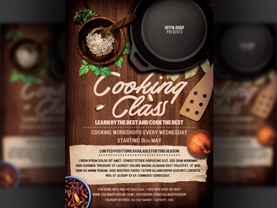 Cooking Lessons Flyer Template chef cooking cooking class cooking lessons culinary flyer culinary school flyer flyer design food photoshop poster restaurant