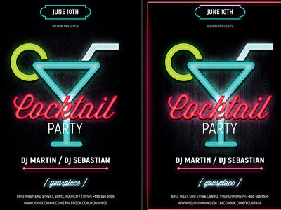 Neon Cocktail Party Flyer Template cocktail bar cocktail lounge cocktail night cocktail party design drink drinks elegant event event poster glamour happy hour