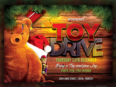 Christmas Toy Drive Flyer charity christmas christmas bash christmas charity christmas event christmas flyer flyer template holiday party santa template toy toy 4 tots toy drive toy for tots toys xmas party xmas toy drive