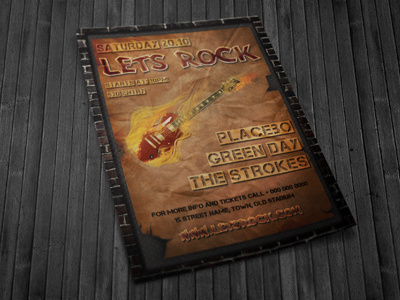 Lets rock Party Concert Flyer Poster concert poster template creative design event flyer grunge guitar leaflet metal modern music party flyer photoshop psd punk red rock rock band rock concert flyer template wall