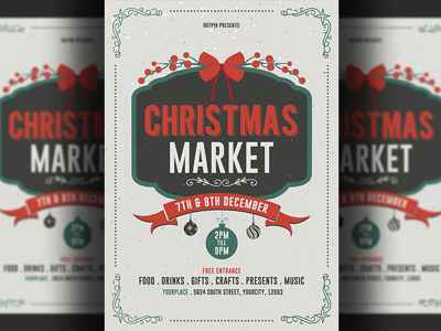 Christmas Market Flyer Template christmas bazaar christmas crafts christmas event flyer christmas flyer christmas invitation flyer design halidays new year nye photoshop poster promotional psd template white xmas xmas event xmas flyer