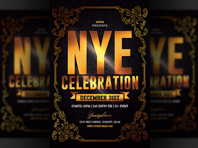 Nye Party Flyer Template dj flyer gold happy holiday merry christmas new year new year 2018 new year party new year party flyer new years eve nightclub nye party party flyer post poster text gold vip party xmas
