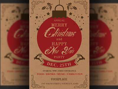 Christmas Flyer Template christmas ball christmas bash christmas eve christmas invitation christmas party club club flyer event flyer holiday invitation new year night club nightclub party party flyer postcard promotion red christmas
