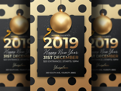 New Year Invitation Flyer Template bash christmas christmas party club flyer december decoration decorations dj flyer gold holiday merry christmas new year new year 2019 new year party new year party flyer new years eve party flyer poster promotion