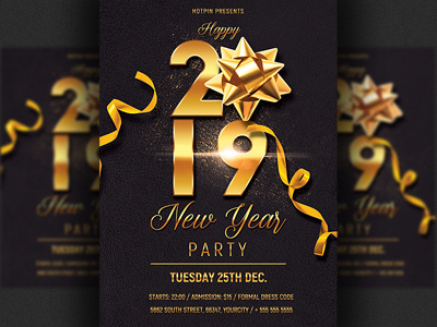 New Year Party Flyer Template 2019 party christmas party club flyer dj flyer flyer design gold merry christmas new year new year 2019 new year countdown new year invitation new year party new year party flyer new years eve nightclub nye nye flyer nye invitation party