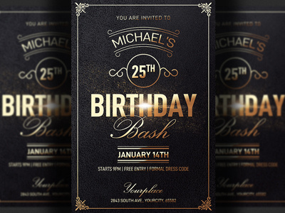 Birthday Invitation Party Flyer anniversary bash birthday birthday bash birthday invitation birthday party flyer black card celebration classy elegant event flyer gold invitation party poster template