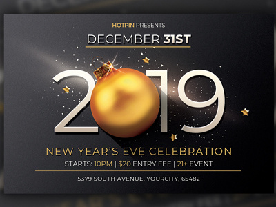 New Year Flyer Invitation 2019 party christmas party club flyer dj flyer flyer design gold merry christmas new year new year 2019 new years eve nightclub nye nye flyer nye invitation party party flyer poster text gold vip party