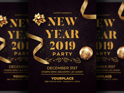 Classy New Year Flyer Invitation Template 2019 party christmas party club flyer dj flyer flyer design gold merry christmas new year new year 2019 new year countdown new year invitation new year party new year party flyer new years eve nightclub nye nye flyer nye invitation party