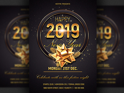 New Year Eve Party Flyer Template advertising design flyer design gold merry christmas new year new year 2019 new year countdown new year invitation new year party new year party flyer new years eve nightclub nye nye flyer nye invitation promotion psd