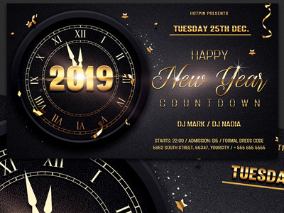 New Year Invitation | Psd Flyer 2019 party christmas party club flyer dj flyer flyer design gold merry christmas new year new year 2019 new year countdown new year invitation new year party new year party flyer new years eve nightclub nye nye flyer nye invitation party