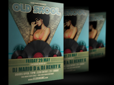 Old skool Party Flyer blue clean club club flyer design dj electro event flyer poster template funky girl glowing house minimal modern music nightclub party party flyer photoshop pink poster psd retro rnb summer white