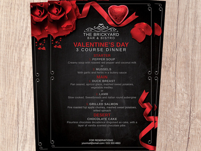 Valentines Day Menu Template bistro menu classy design elegant food menu menu flyer menu template minimal print psd menu psd template red restaurant menu romantic saint valentines st. valentines menu valentine menu valentines day valentines day dinner white