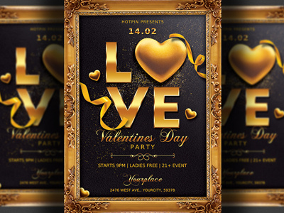 Valentines Day Party Flyer Template flyer template psd template invitation st valentines valentines day poster valentines day invitation valentines day bash valentines day template saint valentines red poster party flyer modern heart gold flyer design design club flyer classy
