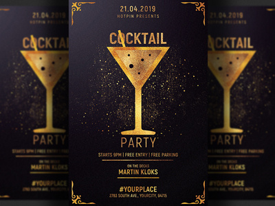 Cocktail Party Flyer Template cocktail cocktail bar cocktail lounge cocktail night cocktail party design drink drinks elegant event event poster glamour glass happy hour invitation ladies night night club party psd summer