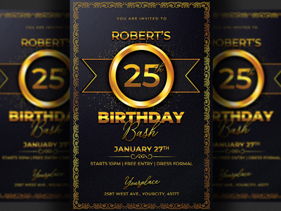 Birthday Party Flyer Invitation Template anniversary bash birthday birthday bash birthday invitation birthday party flyer black card celebration classy elegant event flyer gold invitation party poster template