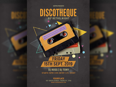 Retro Disco Party Flyer Template 80s 80s flyer 90s advertising cassette club flyer template design disco party flyer discotheque event hotpin house music minimal minimal flyer modern nostalgia party poster promotion psd template retro club