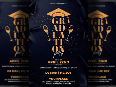 Graduation Night Party Flyer Template black classy club flyer design elegant event flyer design gold grads night grads party graduation graduation flyer graduation invitation graduation party invitation party flyer print psd template